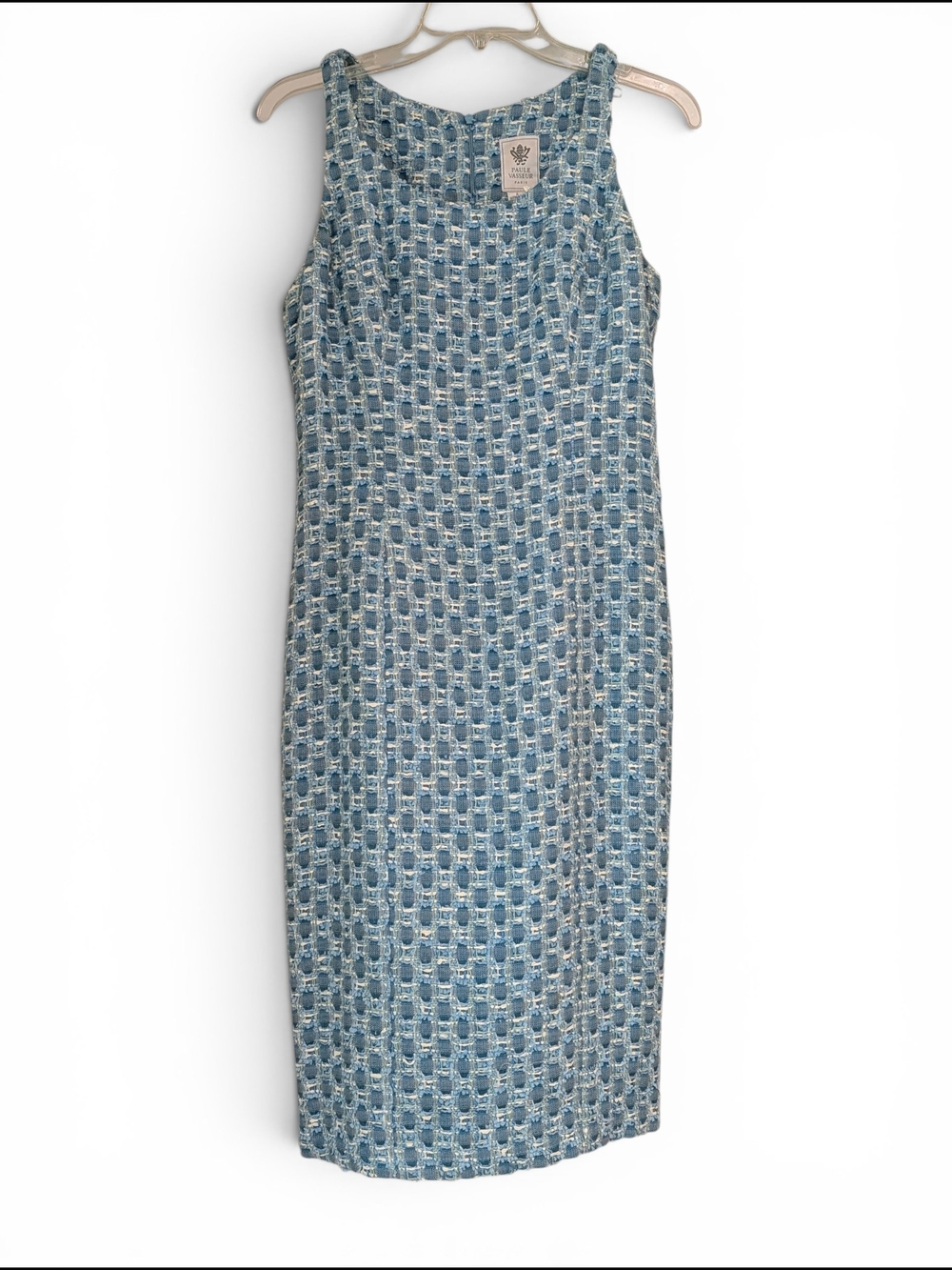 RARE Paule Vasseur Paris Sleeveless Blue Textured Woven Midi Dress Size 42 EU